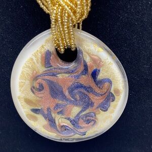 Artisan Gold and Blue Swirl Pendant Necklace